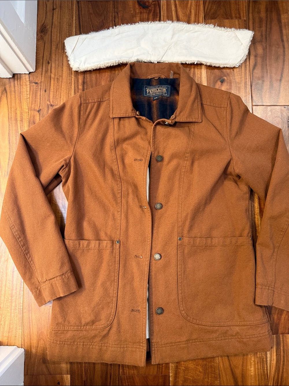 Pendleton Brown Utility Jacket with Removable Cream Shearling Collar, Small - Picture 13 of 13